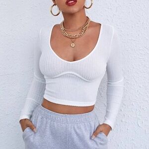 🦋4/$20 SALE - V Neck Solid Fitted Crop Tee